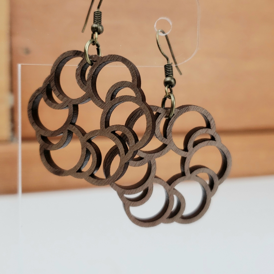laser cut earrings with bronze hooks Maple finish wood Free shipping!